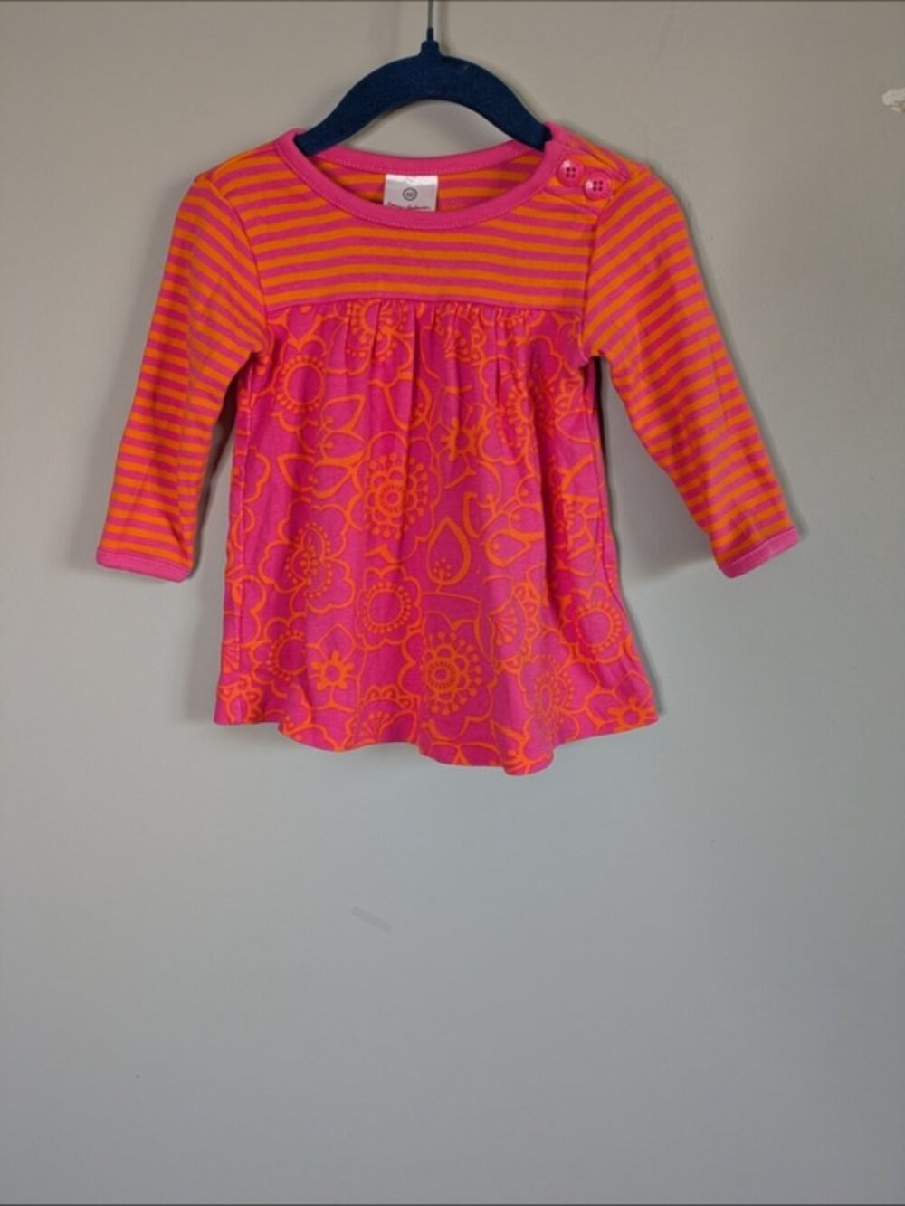 Hanna Andersson Print/Stripe Dayplay Dress Zing Pink/Optic Orange Size 3/6m